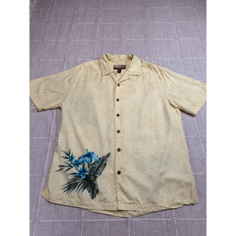 Havana Jack's Cafe Hawaiian Shirt Men's XL Yellow Blue Floral Rayon Camp